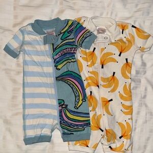 Hanna Andersson Blue Striped and Banana Print Sleepers